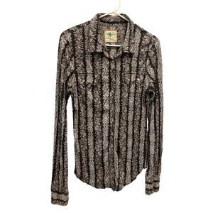 Black and White Patterned Long-Sleeve Button-Up Shirt